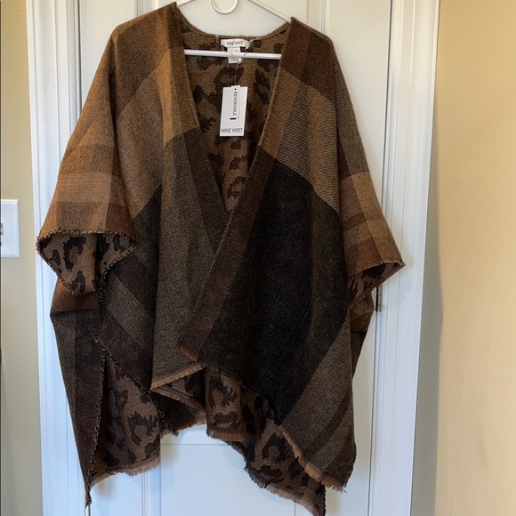 🆕 NINE WEST Reversible Rauna Brown Plaid Animal Print One Size - Picture 4 of 14